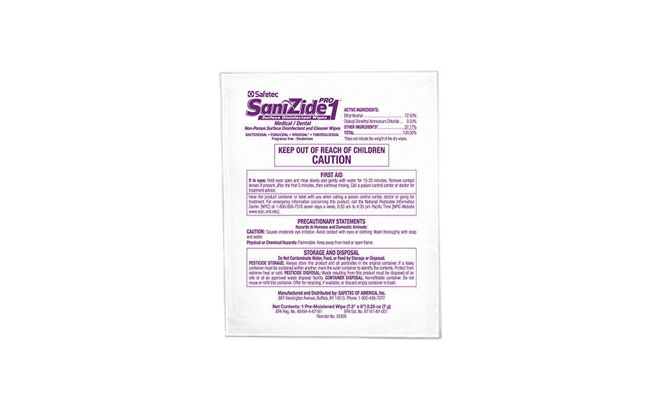 #35926 Safetec SaniZide Pro 1® Individually Wrapped Disinfecting Wipes